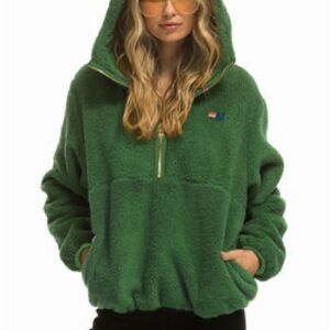 Aviator Nation - TEDDY UNISEX HALF ZIP COLOR BLOCK JACKET - GREEN - SIZE XL